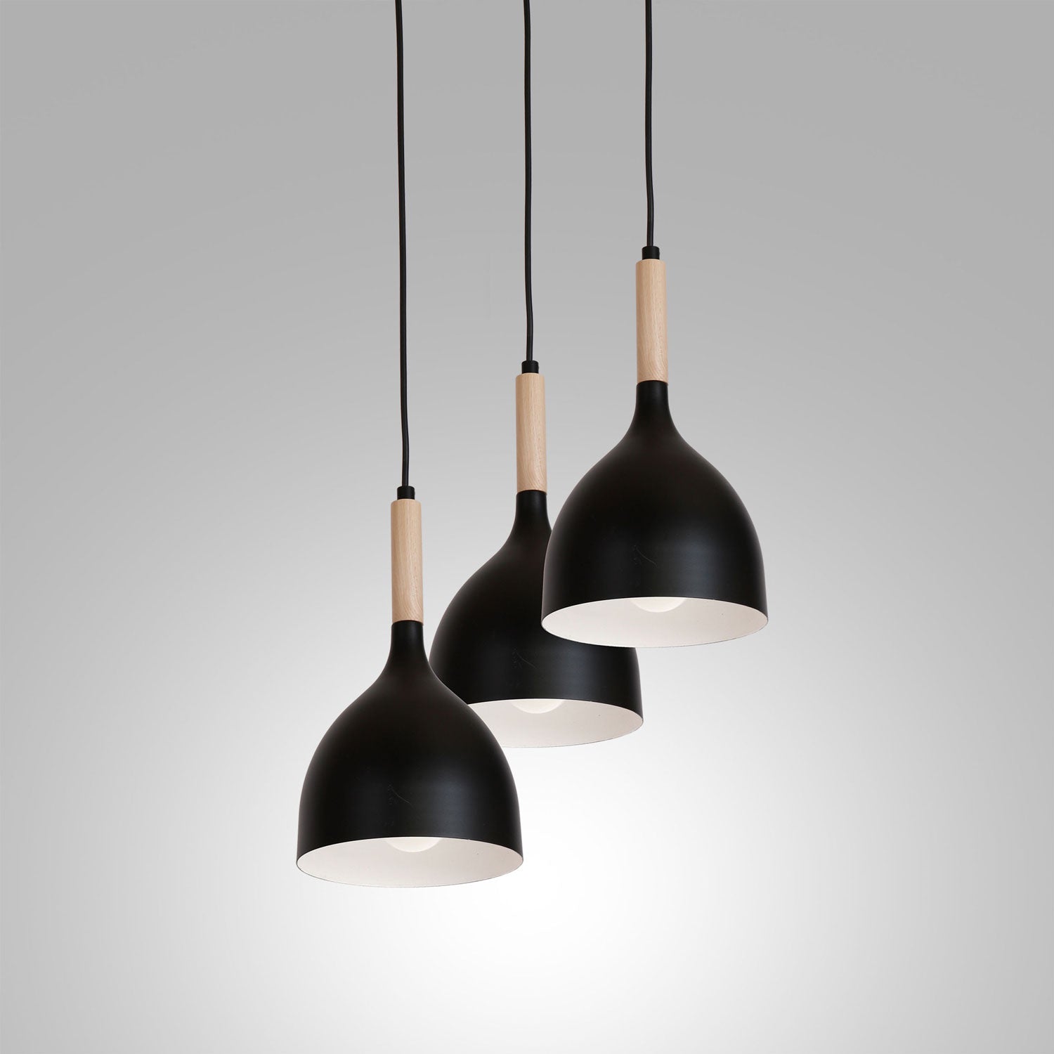 żyrandol talerz Noak black/natural wood 3xE27