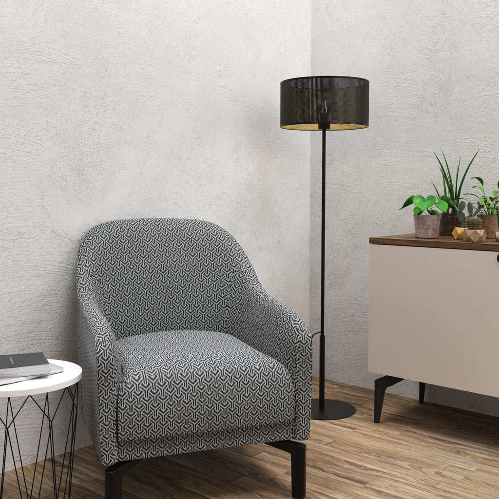 lampa podł. Loft shade prosta, black, cylinder shade dia 400, h 200 black/gold 1xE27