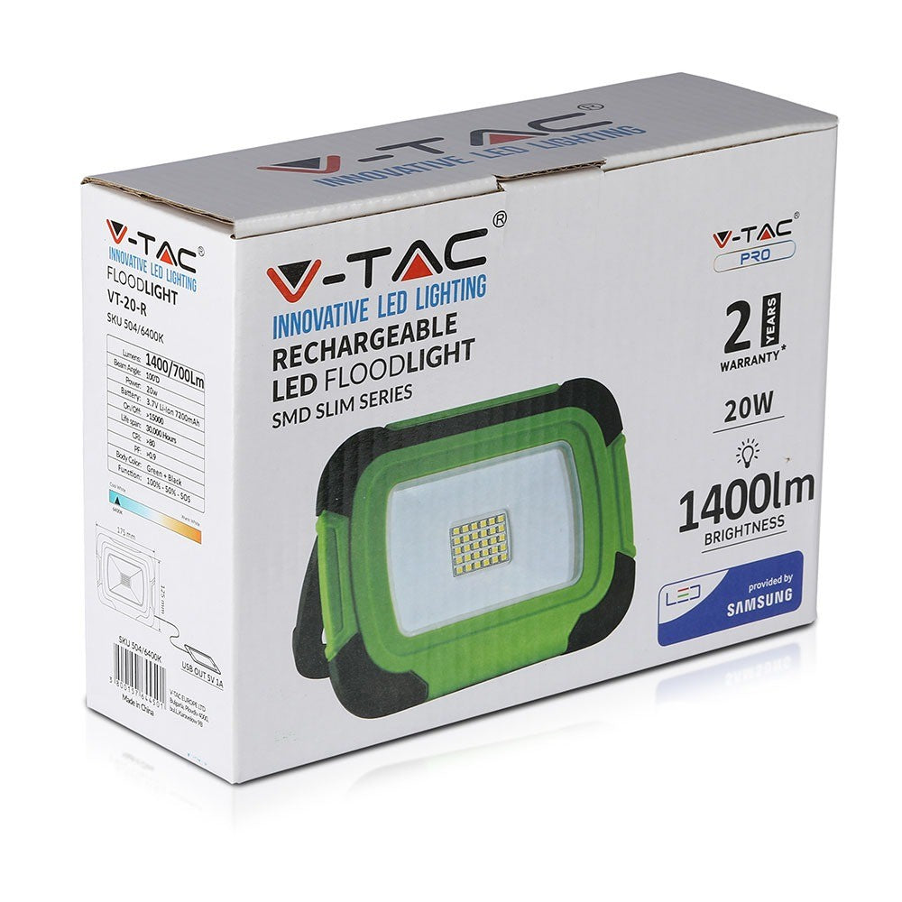 20W Naświetlacz LED z akumulatorem / Chip SAMSUNG / Funkcje SOS FLASH+USB+Gniazdo MICRO / Barwa:6400K
