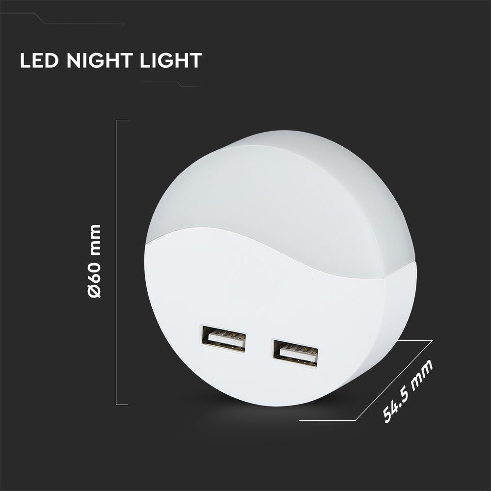 LED Mini lampka nocna z ładowarką USB / Chip SAMSUNG / Barwa:4000K / Okrągły