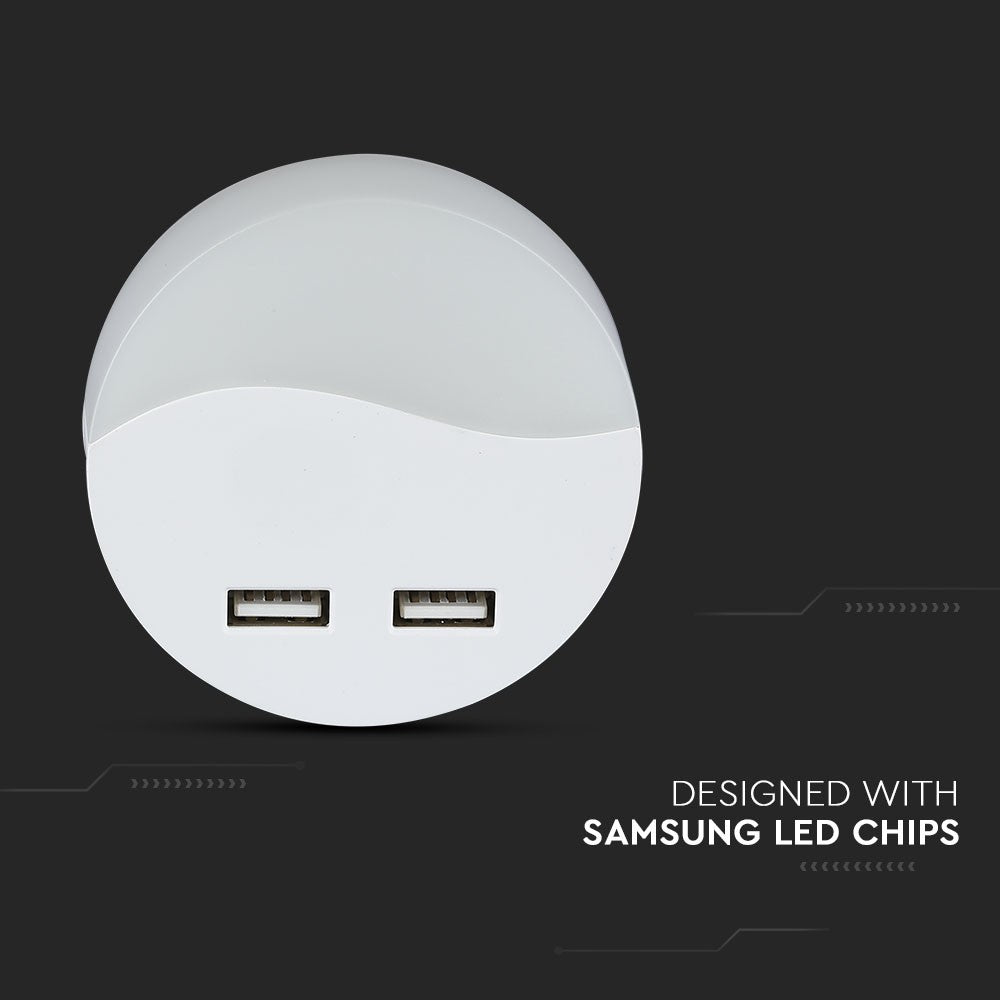 LED Mini lampka nocna z ładowarką USB / Chip SAMSUNG / Barwa:3000K / Okrągły