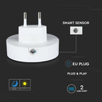 LED Mini lampka nocna z ładowarką USB / Chip SAMSUNG / Barwa:3000K / Okrągły