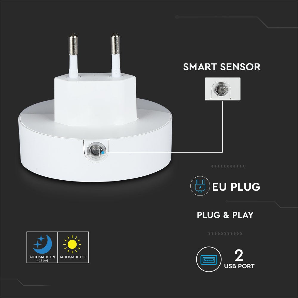 LED Mini lampka nocna z ładowarką USB / Chip SAMSUNG / Barwa:4000K / Okrągły