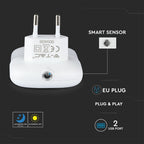Mini lampka nocna z ładowarką USB / Chip SAMSUNG / Barwa:3000K / Kwadrat