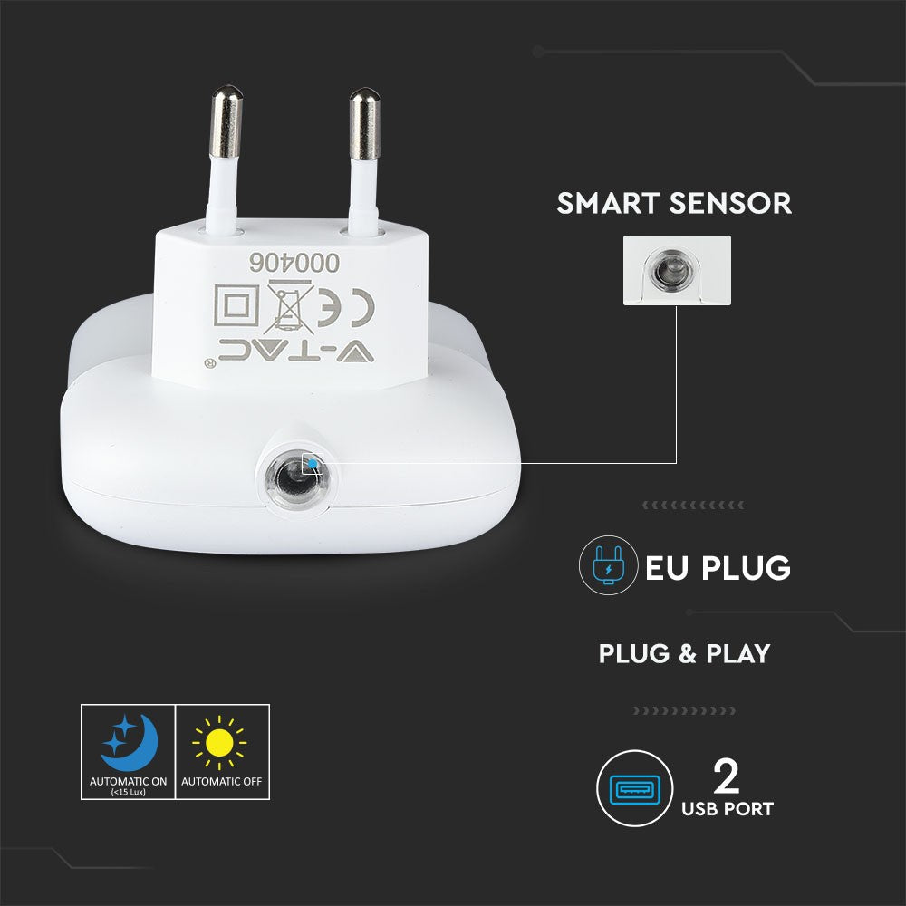 Mini lampka nocna z ładowarką USB / Chip SAMSUNG / Barwa:4000K / Kwadrat