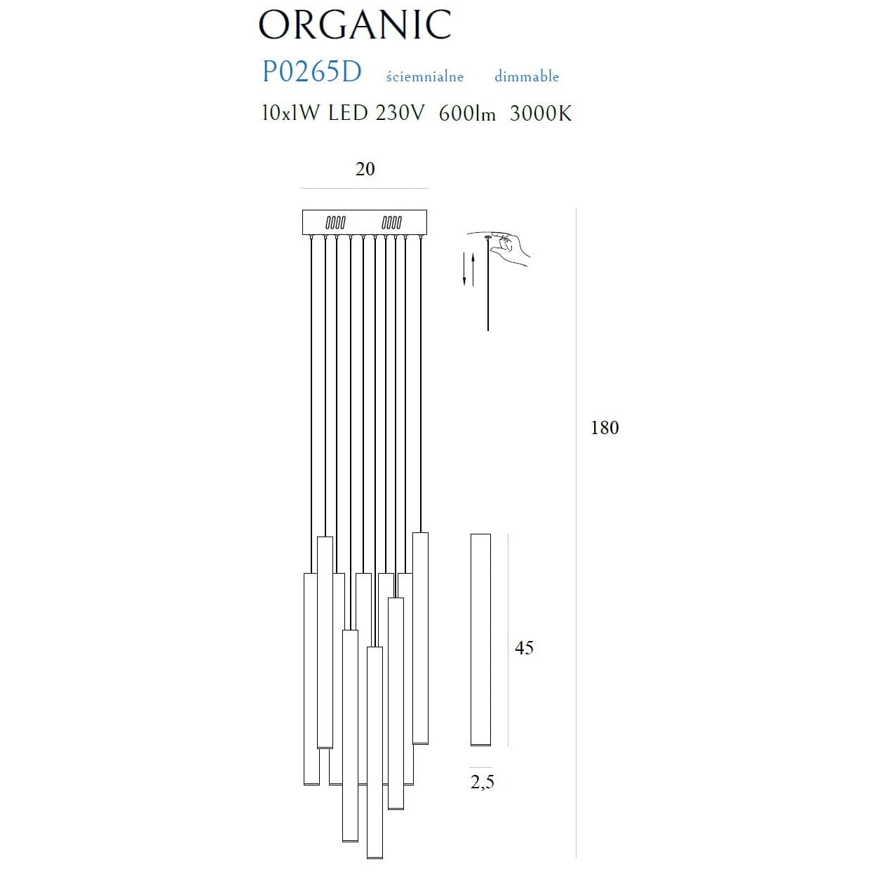 Maxlight Lampa wisząca Organic - Stal nierdzewna + akryl - Złoty P0265D