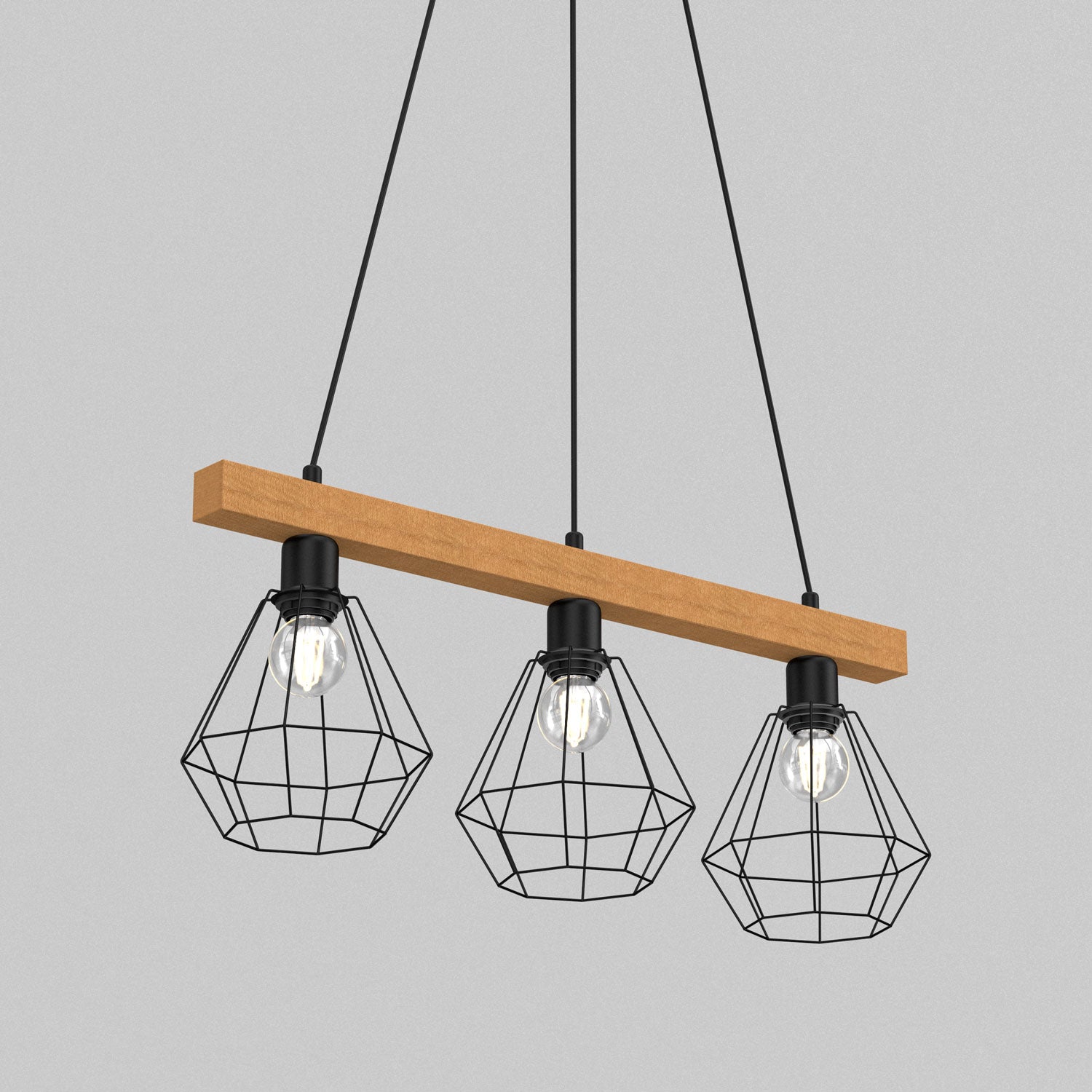 żyrandol Vastra (basket 185mm) black/natural wood 3xE27