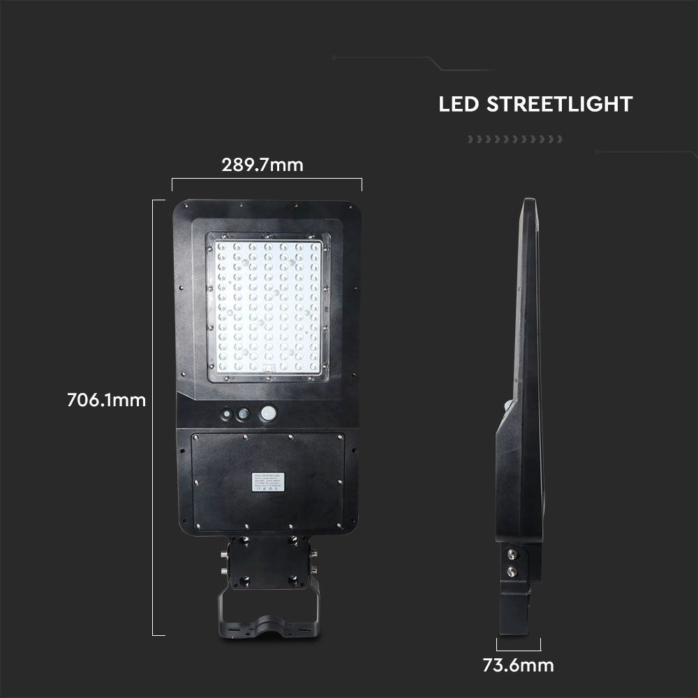 40W Lampa uliczna solarna z czujnikiem ruchu / Barwa:4000K / Obudowa: Czarna / Wydajność: 120lm/W