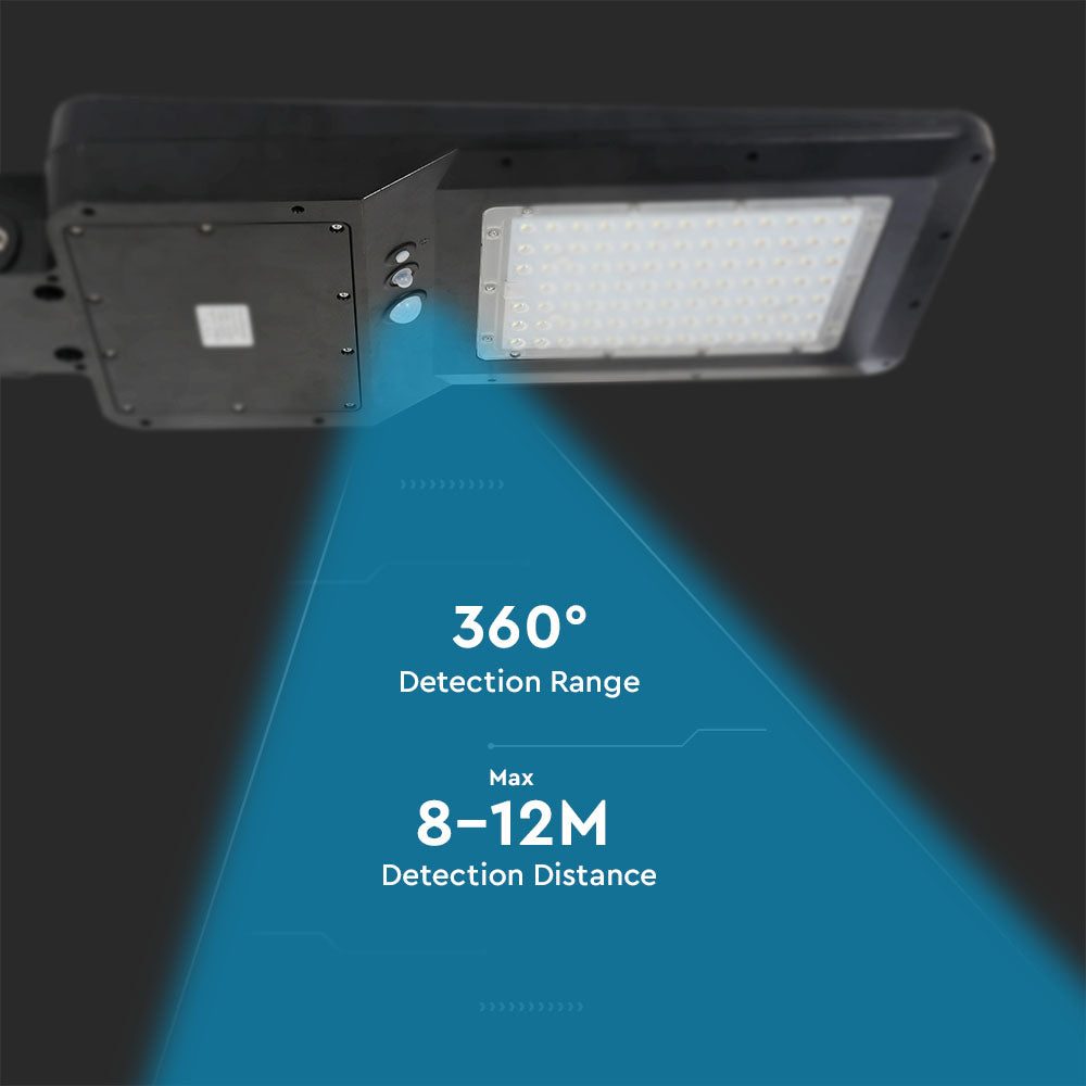 40W Lampa uliczna solarna z czujnikiem ruchu / Barwa:6000K / Obudowa: Czarna / Wydajność: 120lm/W
