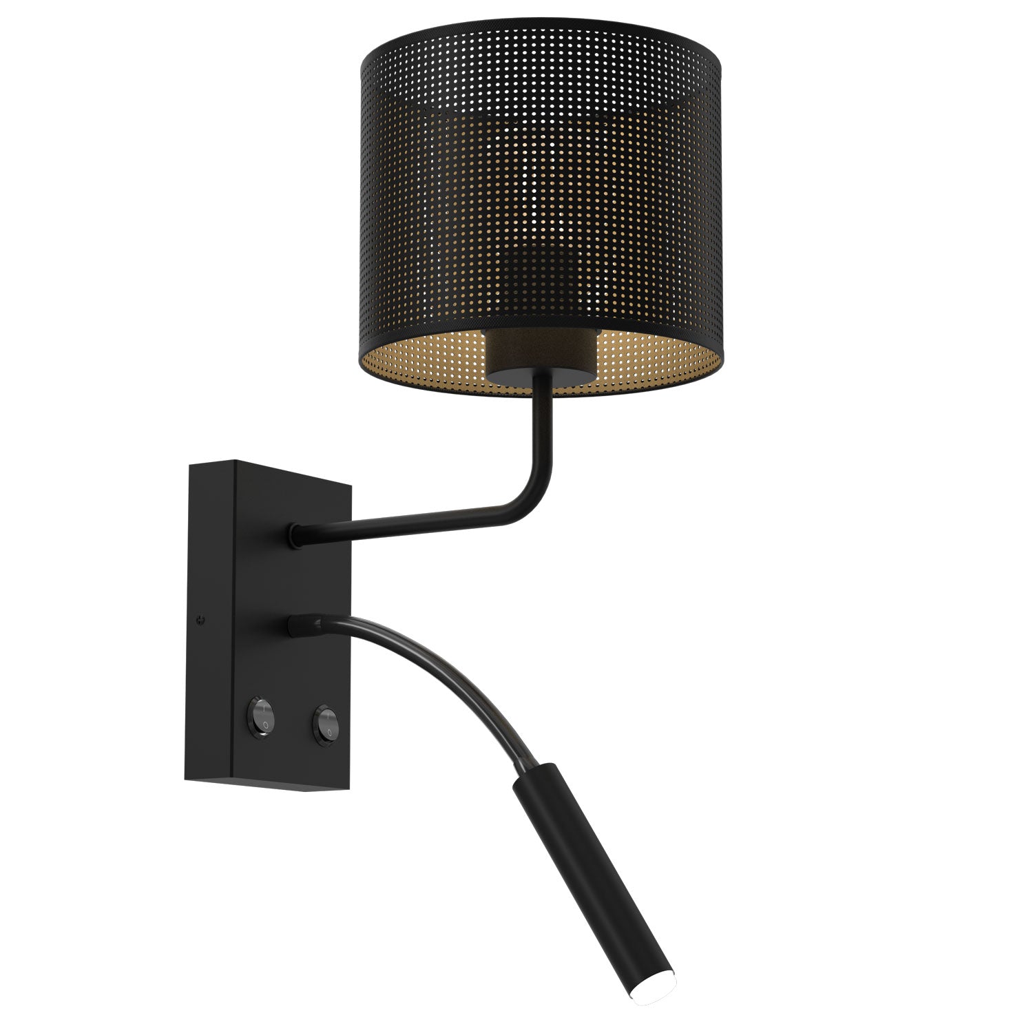 kinkiet Loft shade G9+E27 black, cylinder shade dia 180, h 150 black/gold 1xG9+1xE27