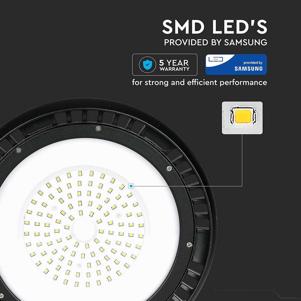 100W Oprawa Highbay LED ( Zasilacz MEANWELL ) / Chip SAMSUNG / Barwa:6400K / Kąt 120' / 5 Lat gwarancji