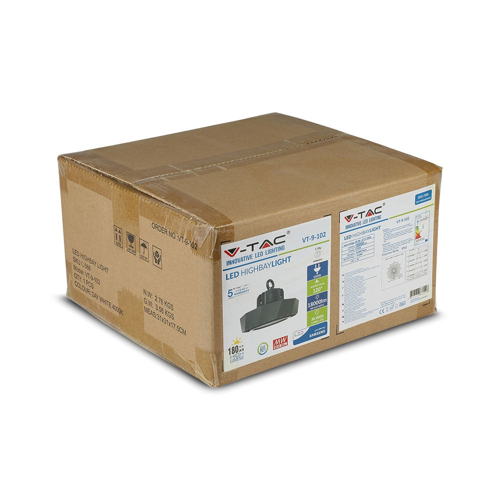 100W Oprawa Highbay LED ( Zasilacz MEANWELL ) / Chip SAMSUNG / Barwa:4000K / Kąt 120' / 5 Lat gwarancji