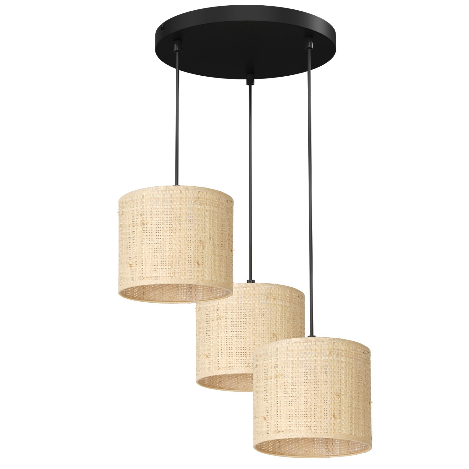 żyrandol talerz dia 300, Rattan cylinder shade dia 180, h 150 3xE27