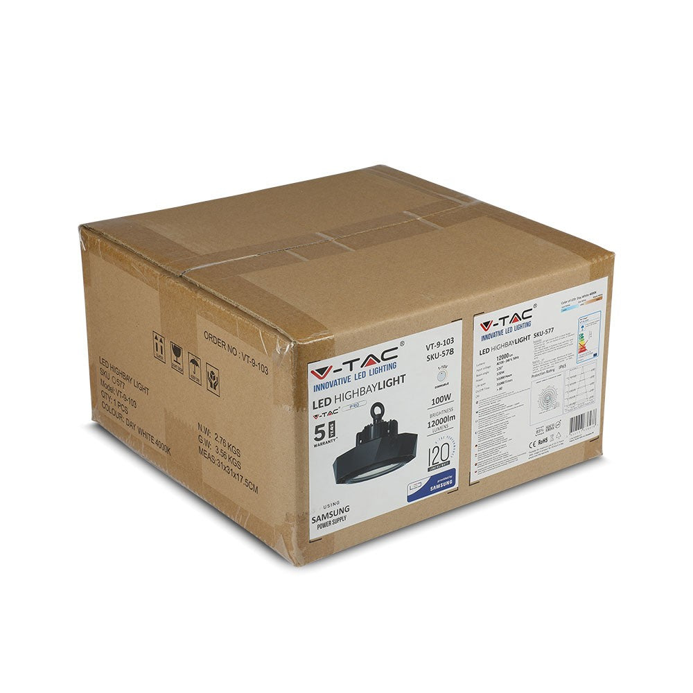 100W Oprawa Highbay LED ( Zasilacz SAMSUNG ) / Barwa:6400K / Obudowa: Czarna / Wydajność: 120lm/w