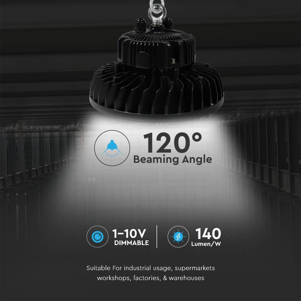 200W Oprawa Highbay LED / Zasilacz: MEANWELL / Chip SAMSUNG / Barwa:4000K / Obudowa: Czarna / Skuteczność: 140lm/W