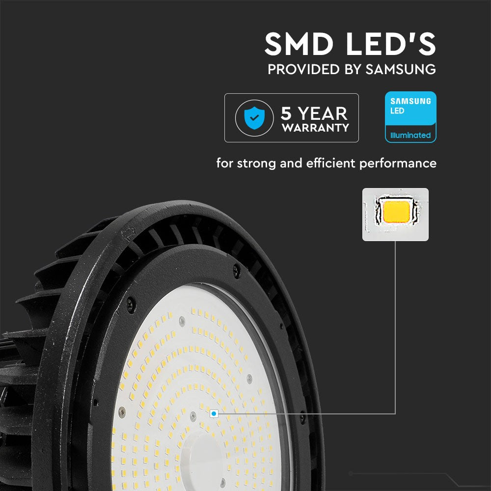 200W Oprawa Highbay LED / Zasilacz: MEANWELL / Chip SAMSUNG / Barwa:6400K / Obudowa: Czarna / Skuteczność: 140lm/W