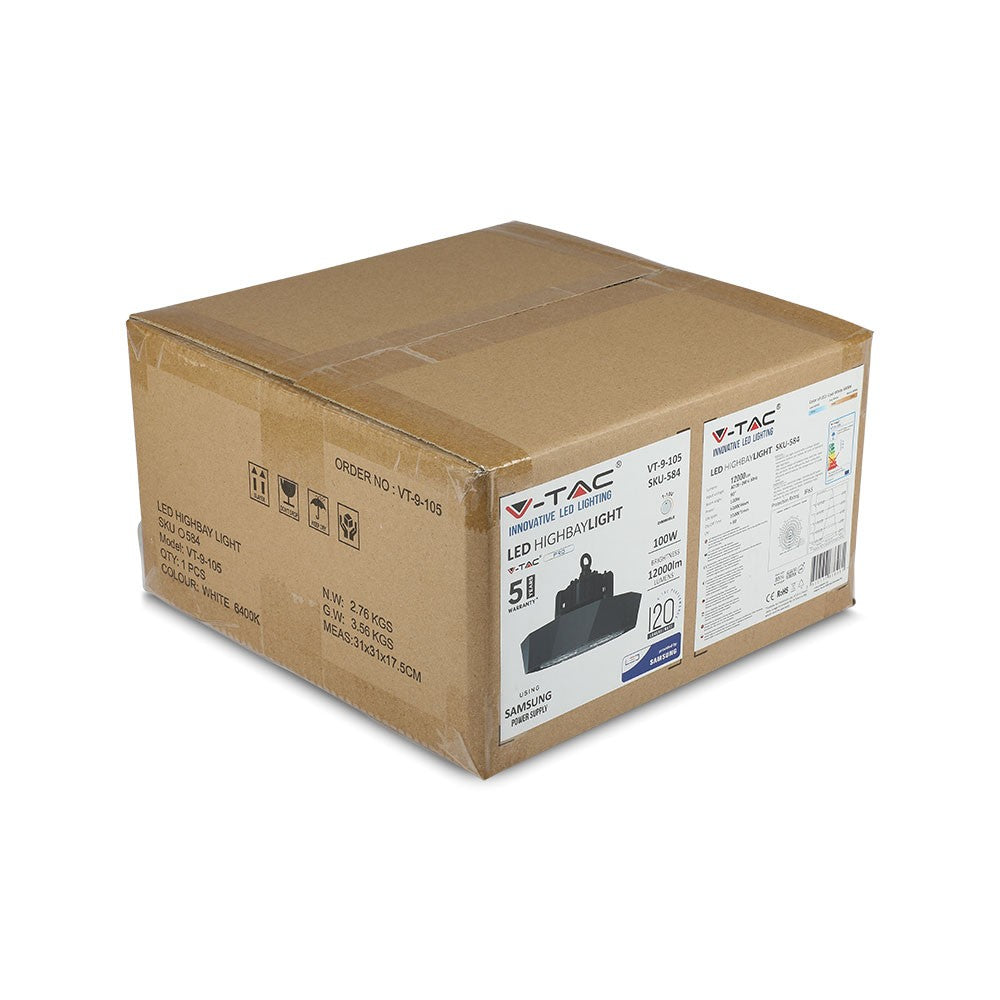 100W Oprawa Highbay LED ( Zasilacz SAMSUNG ) / Barwa:6000K / Obudowa: Czarna / Wydajność: 120lm/w / Kąt 90'