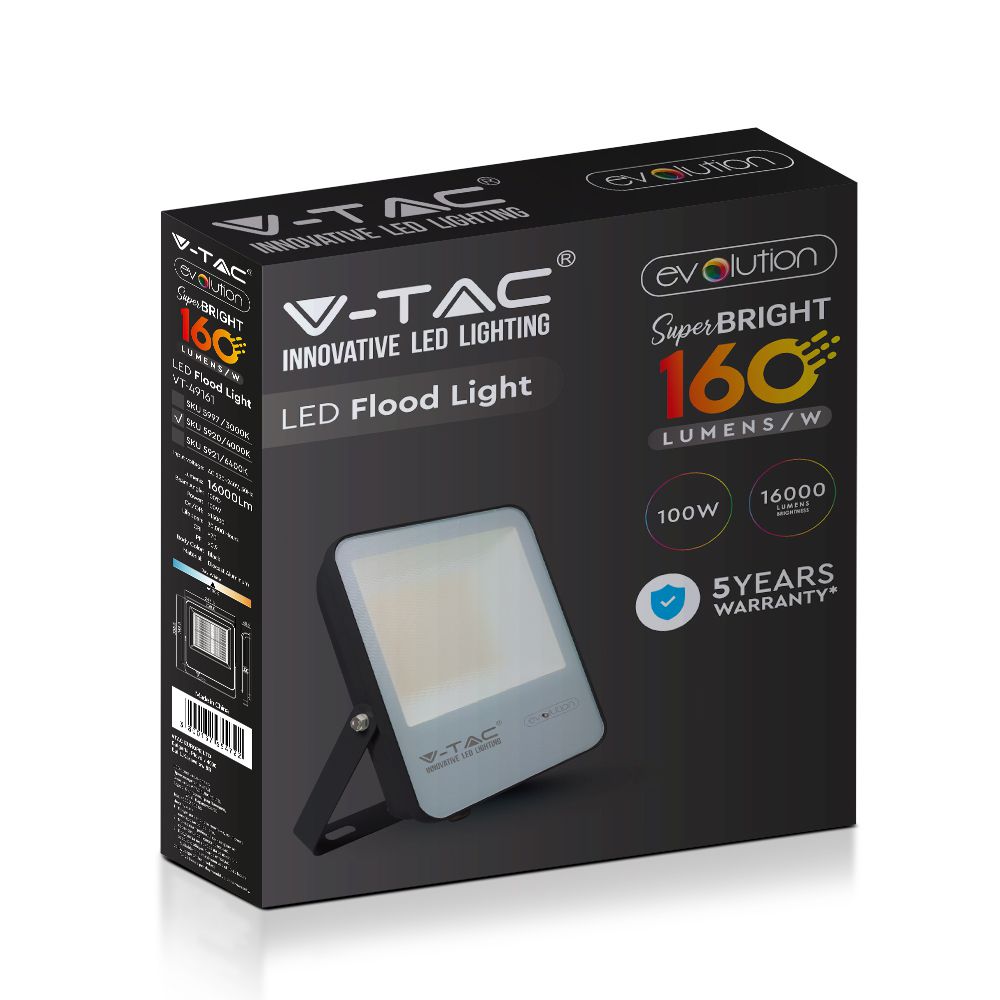 100W Naświetlacz LED SMD / Barwa:6400K / Obudowa: Czarna / Skuteczność 160lm/W