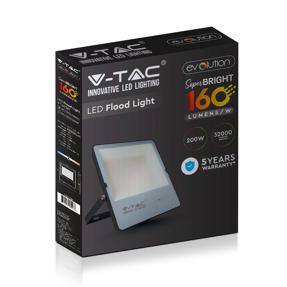 200W Naświetlacz LED 6400K / Obudowa: Czarna / Skuteczność z diody 160lm/W