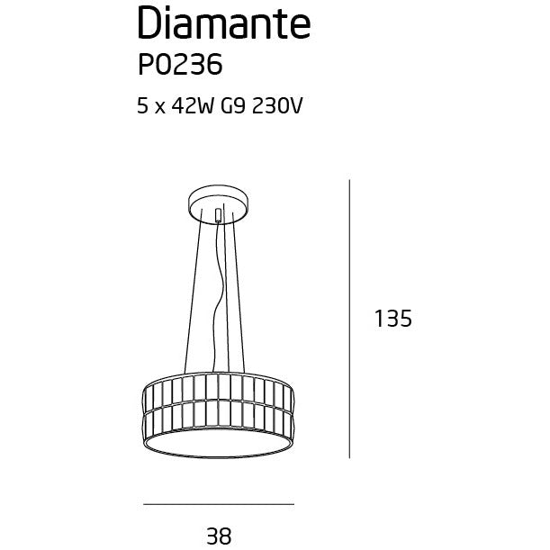 Maxlight Lampa wisząca Diamante 38cm - Metal + szkło - Chrom P0236