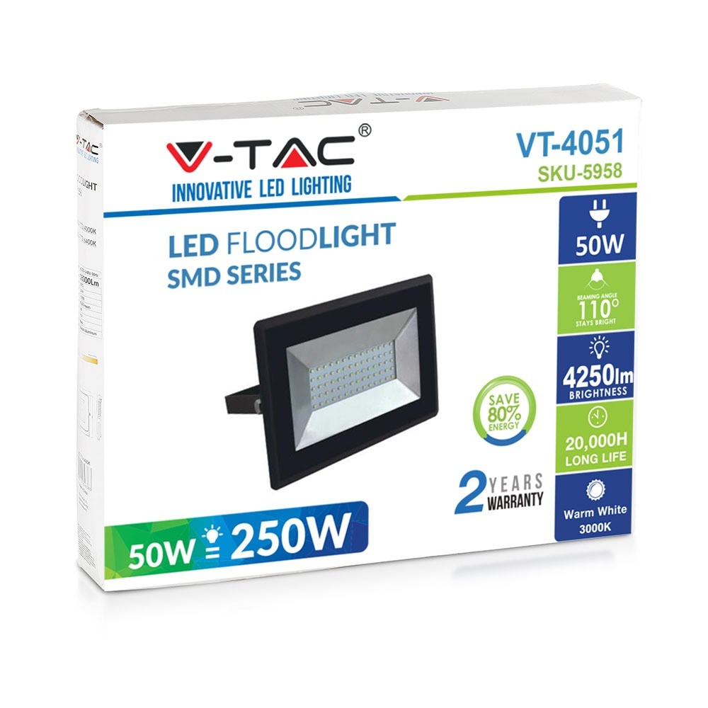50W Naświetlacz LED SMD / Barwa:4000K / Obudowa: Czarna