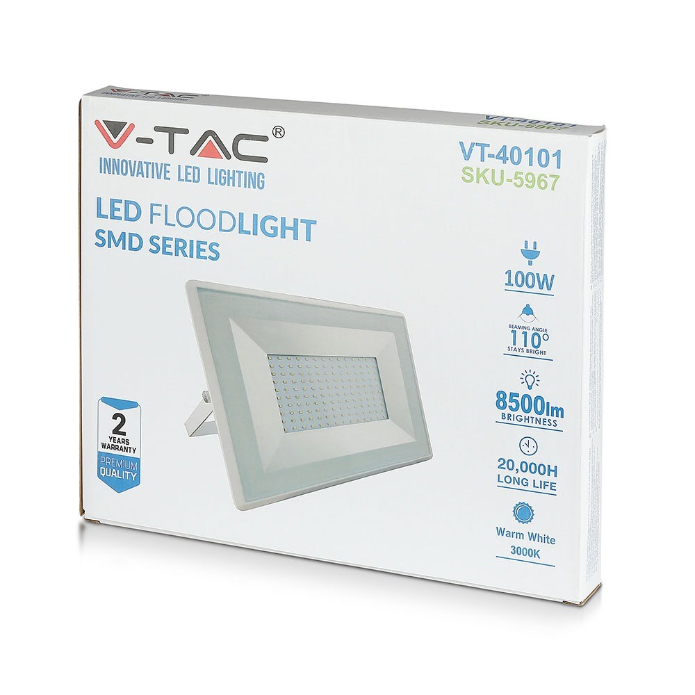 100W Naświetlacz LED SMD / Barwa:3000K / Obudowa: Biała