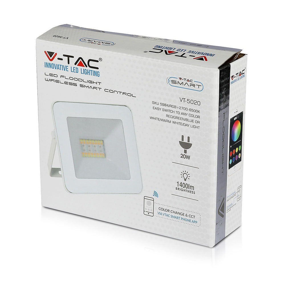 20W Naświetlacz LED SMD / Sterowanie: Bluetooth / Barwa: regulowana w zakresie 3000K,4000K,6000K + RGB / Obudowa: Biała