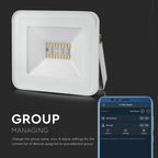 20W Naświetlacz LED SMD / Sterowanie: Bluetooth / Barwa: regulowana w zakresie 3000K,4000K,6000K + RGB / Obudowa: Biała
