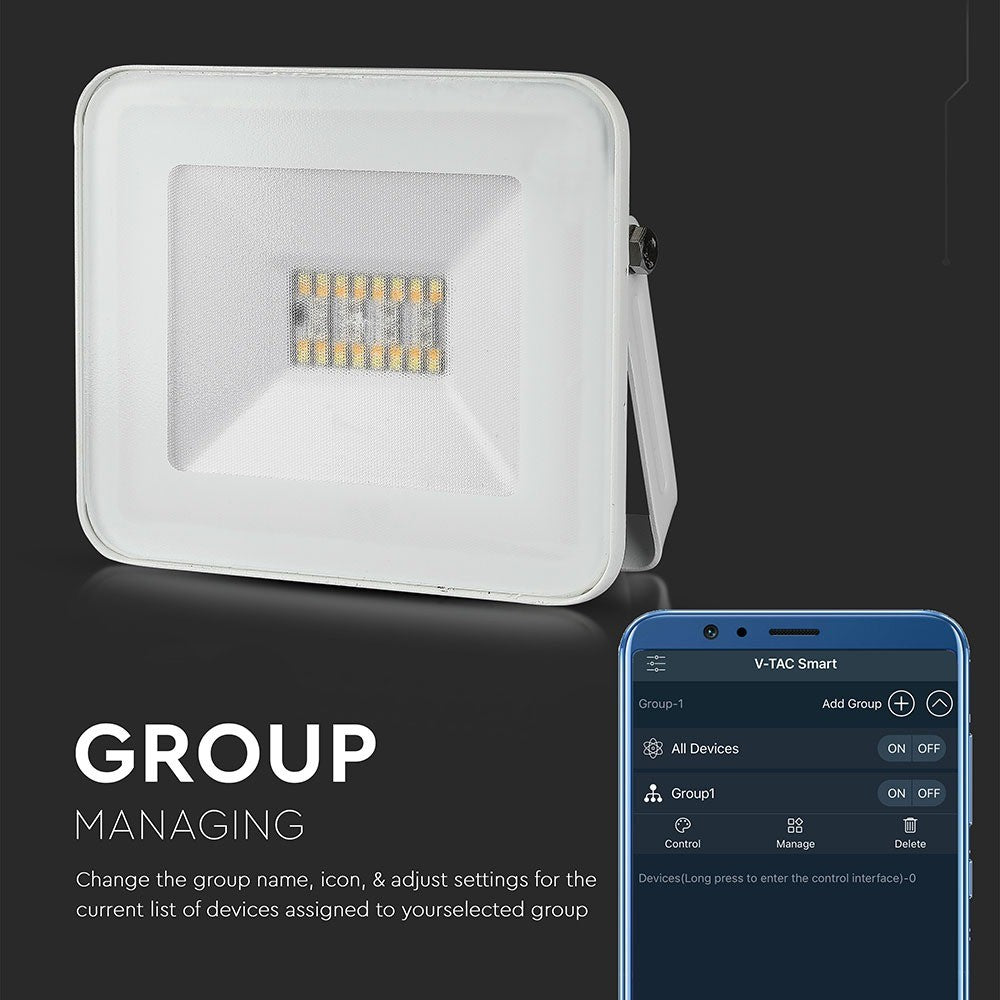 20W Naświetlacz LED SMD / Sterowanie: Bluetooth / Barwa: regulowana w zakresie 3000K,4000K,6000K + RGB / Obudowa: Biała