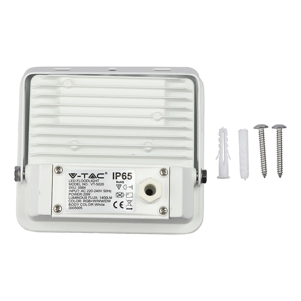 20W Naświetlacz LED SMD / Sterowanie: Bluetooth / Barwa: regulowana w zakresie 3000K,4000K,6000K + RGB / Obudowa: Biała