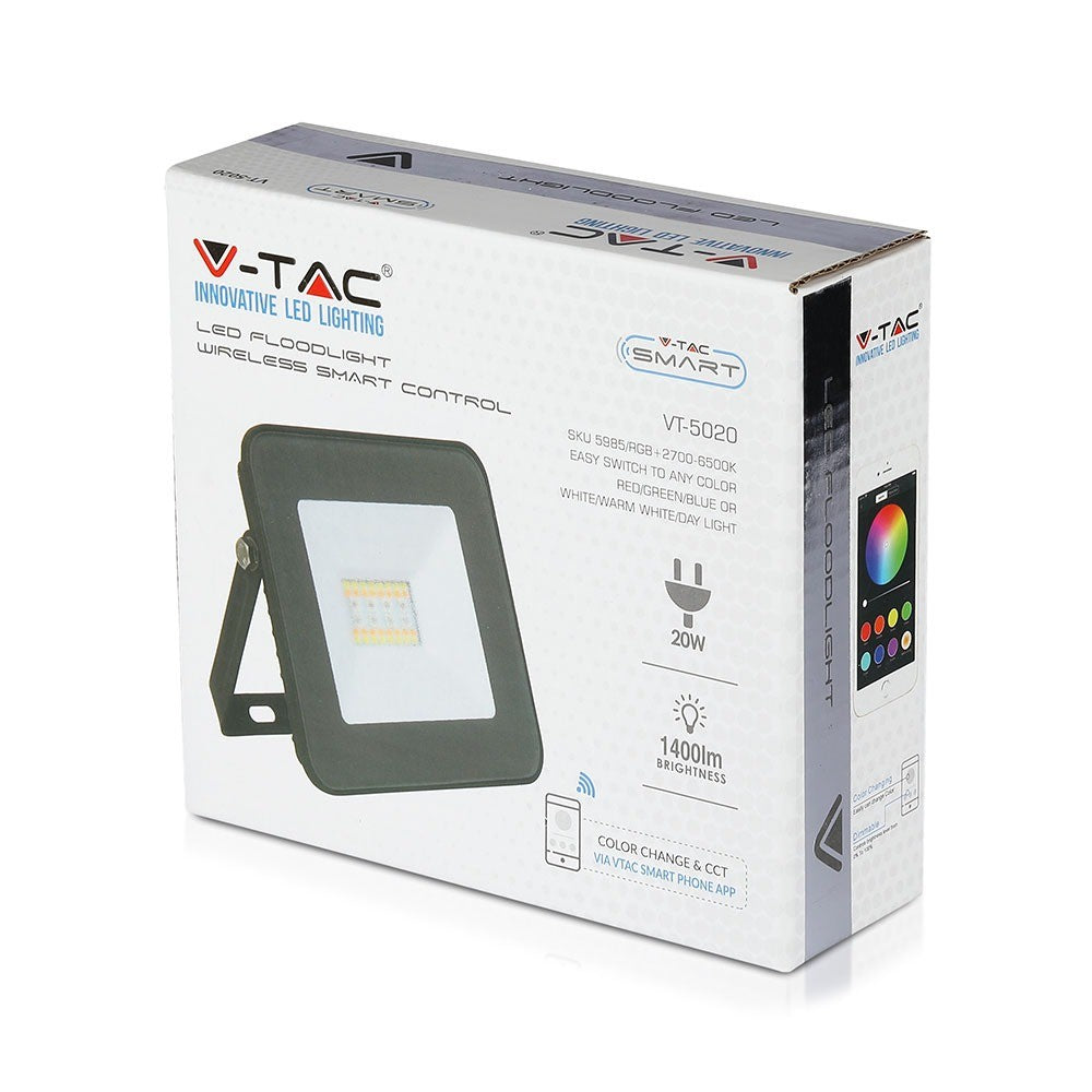 20W Naświetlacz LED SMD / Sterowanie: Bluetooth / Barwa: regulowana w zakresie 3000K,4000K,6000K + RGB / Obudowa: Czarna