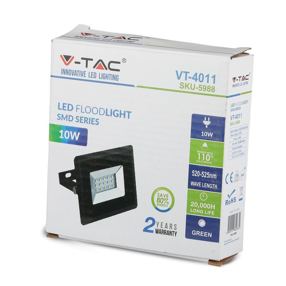 10W Naświetlacz LED SMD / Barwa: Zielony / Obudowa: Czarna
