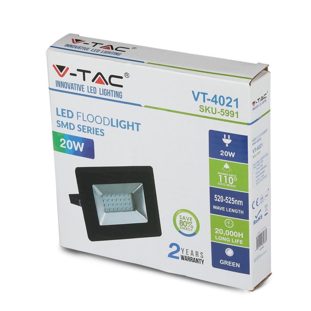 20W Naświetlacz LED SMD / Barwa: Zielony / Obudowa: Czarna