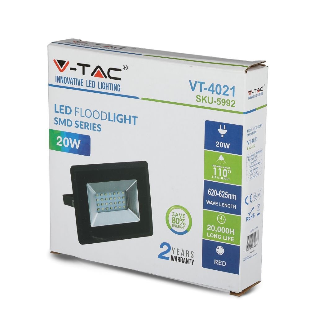 20W Naświetlacz LED SMD / Barwa: Czerwony / Obudowa: Czarna