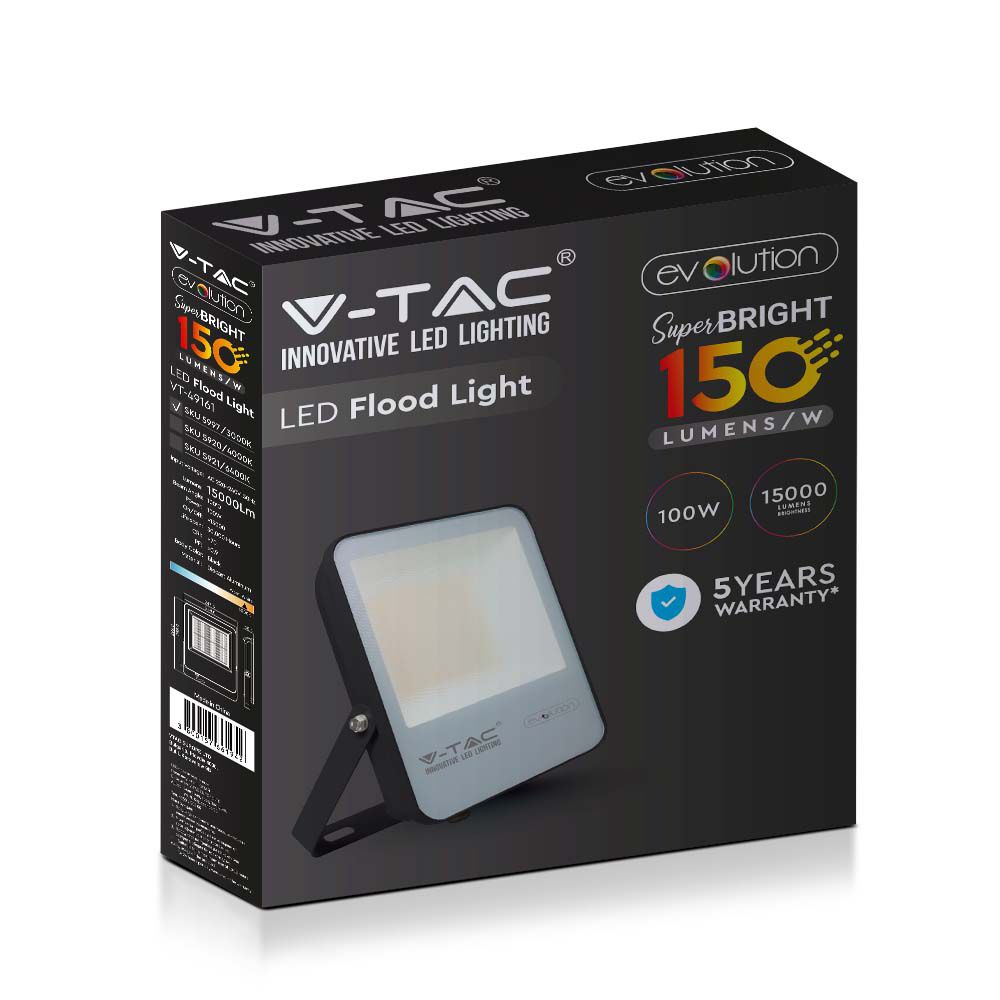 100W Naświetlacz LED SMD / Barwa:3000K / Obudowa: Czarna / Skuteczność 150lm/W