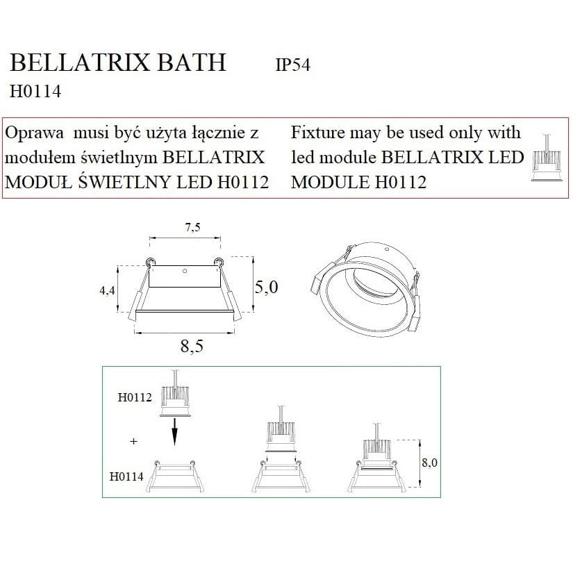 Maxlight Oprawa wpuszczana Bellatrix Bath - Metal + szkło - Czarny H0114
