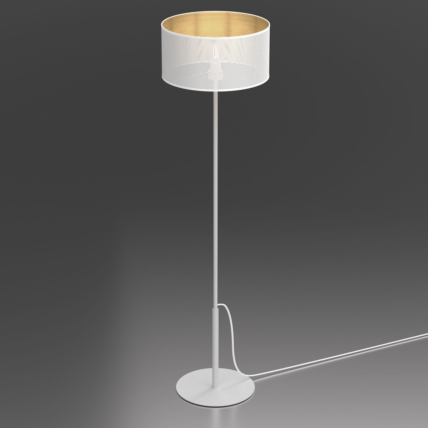 lampa podł. prosta, Loft shade white, cylinder shade dia 400, h 200 white/gold 1xE27