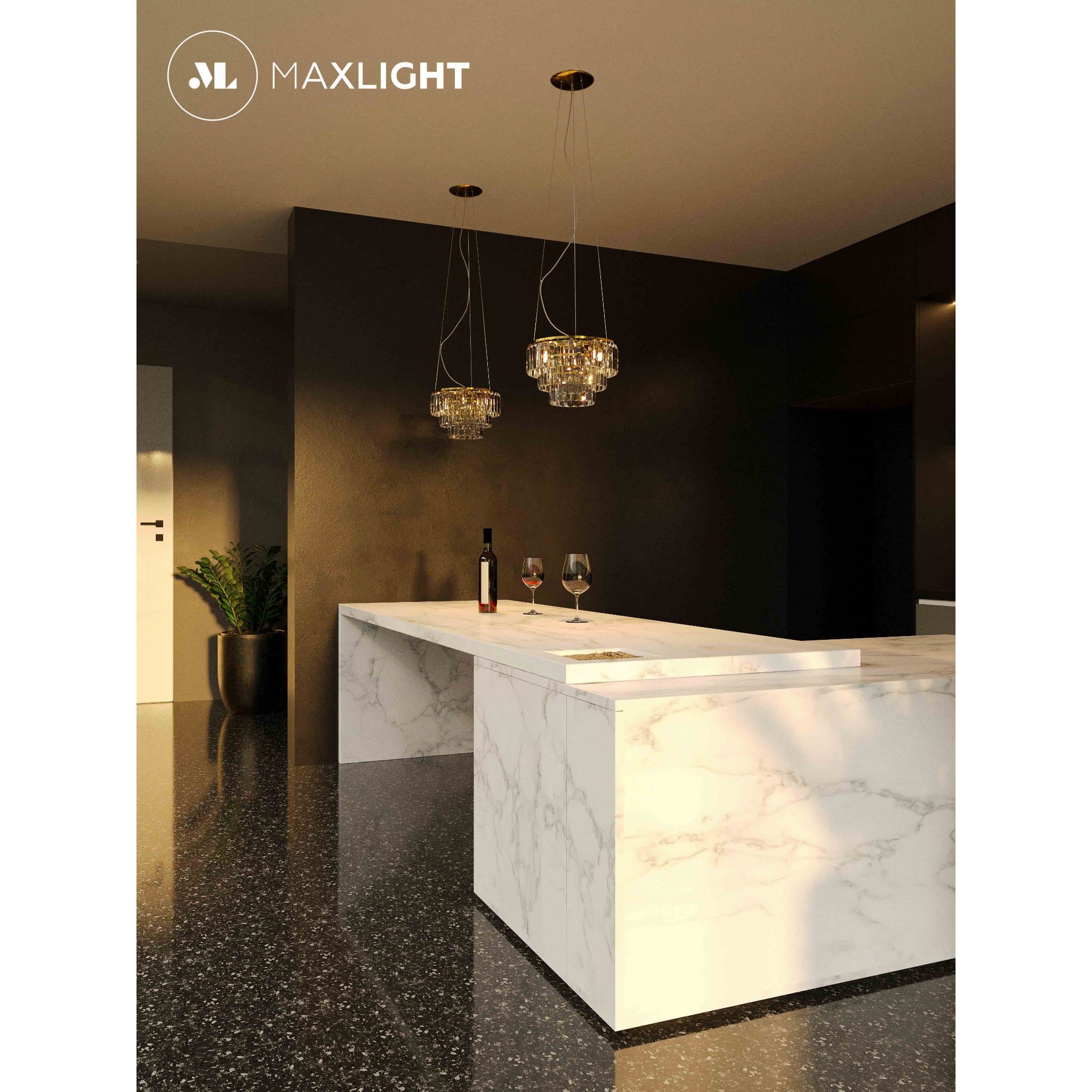 Maxlight Lampa wisząca Monaco 42cm - Metal + szkło - Złoty P0423