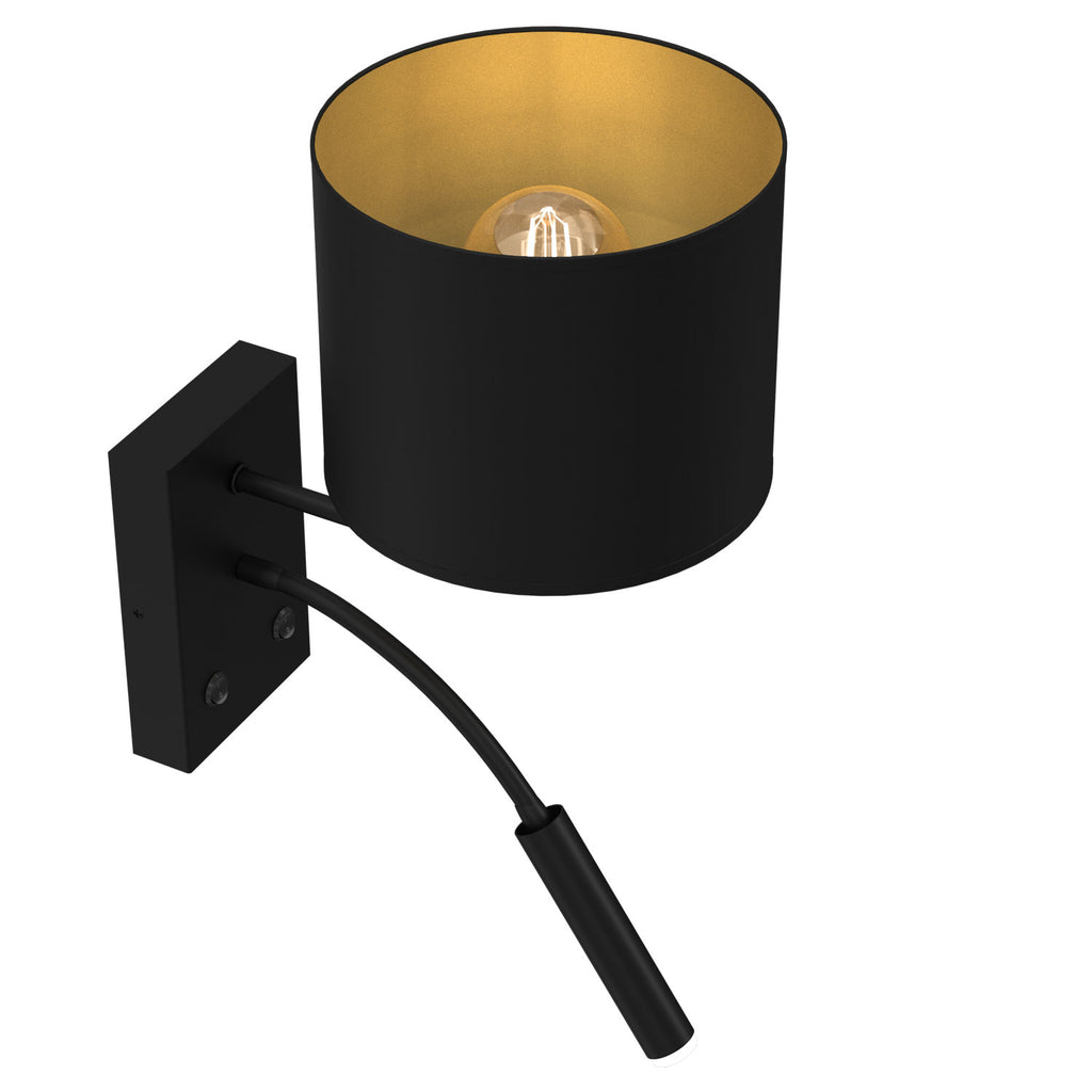 kinkiet Arden G9+E27 black, cylinder shade dia 180, h 150 black/gold 1xE27+1xG9