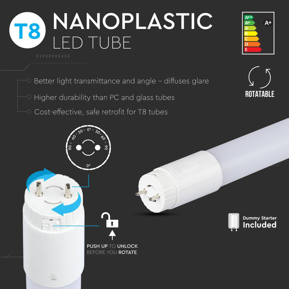 10W Świetlówki LED T8 60 cm / Regulowany kąt świecenia / Barwa:3000K / Trzonek:G13