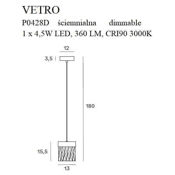 Maxlight Lampa wisząca Vetro - Stal nierdzewna + szkło - Złoty P0428D