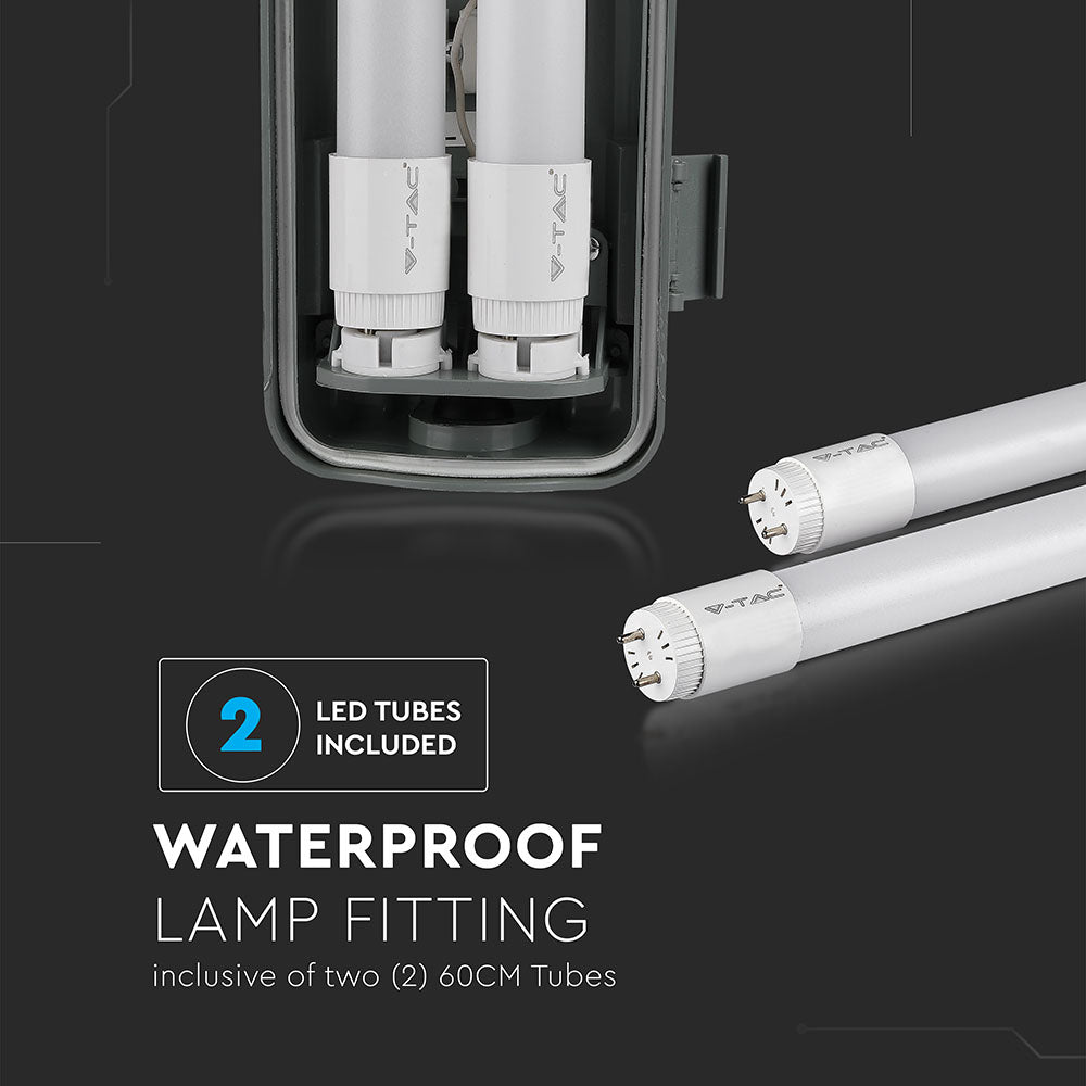 2X10W Oprawa Hermetyczna 60cm z świetlówką 2xT8 / Barwa:4000K / IP65