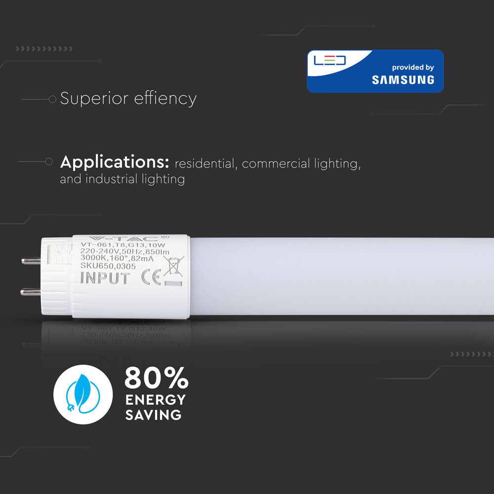 10W T8 Tuba LED plastikowa regulowana (60cm) / Chip SAMSUNG / Barwa:3000K
