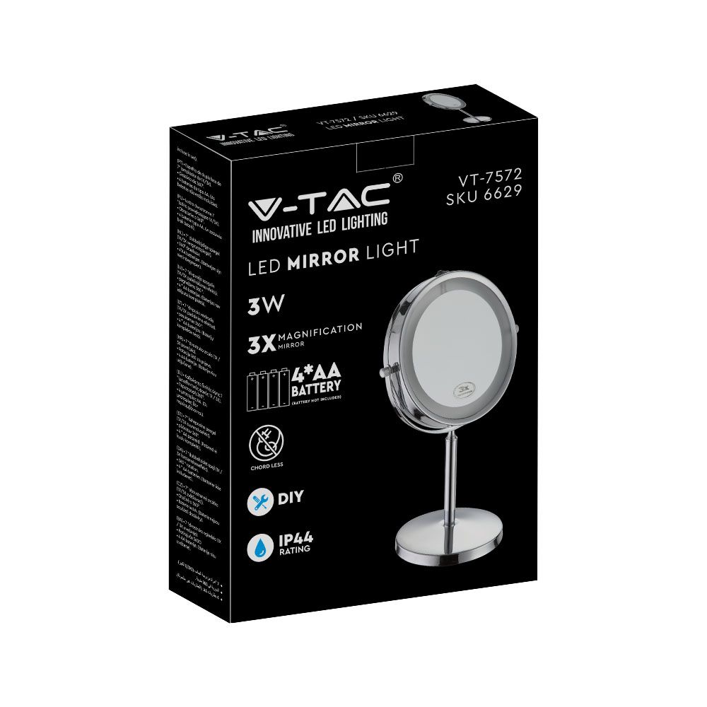 3W Lusterko kosmetyczne na biurko z podświetleniem LED / Zasilanie: 4xAAA / Barwa:6400k