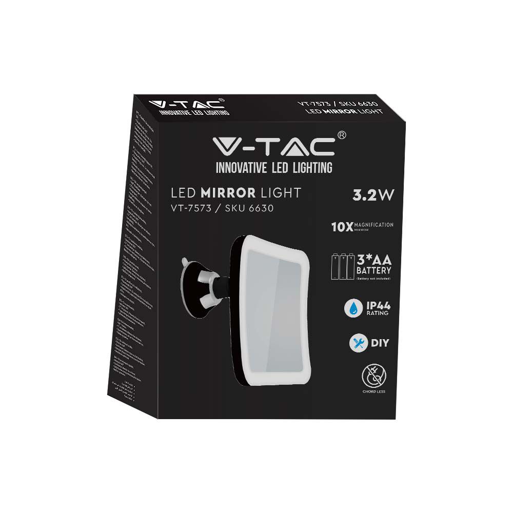 3.2W Lusterko kosmetyczne z przyssawką i podświetleniem LED / Zasilanie: 3xAAA / Barwa:6400k
