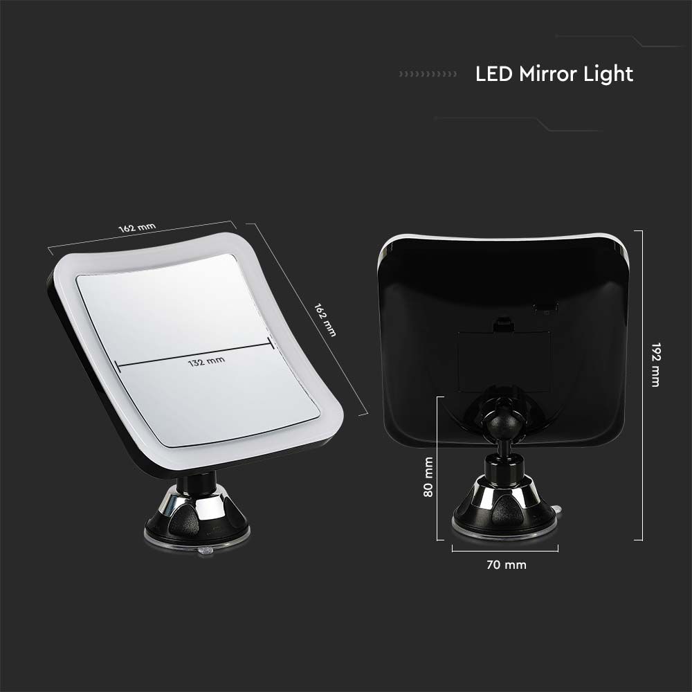 3.2W Lusterko kosmetyczne z przyssawką i podświetleniem LED / Zasilanie: 3xAAA / Barwa:6400k