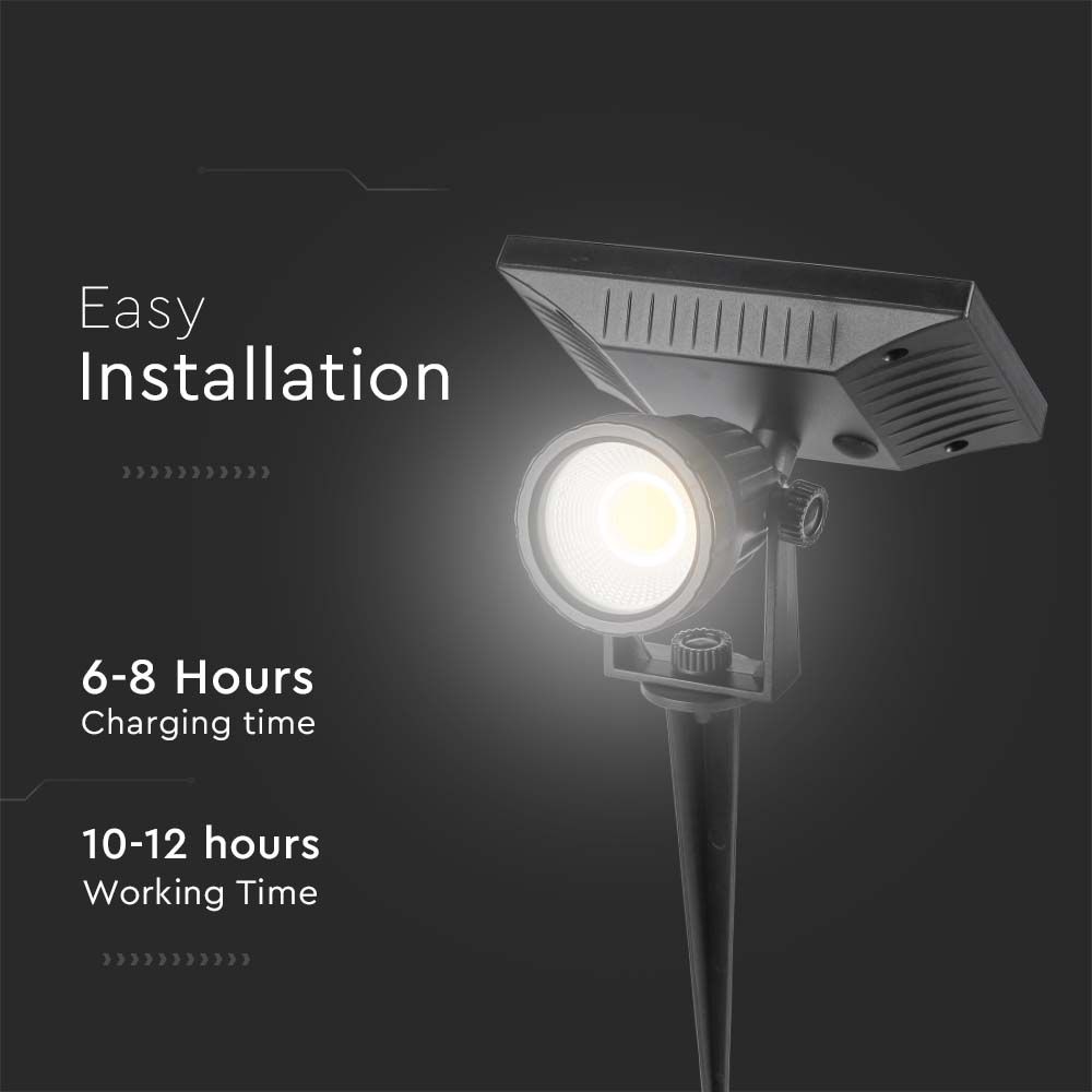 2W Oprawa ogrodowa solarna / Barwa:3000K / IP65 / Obudowa: Czarny