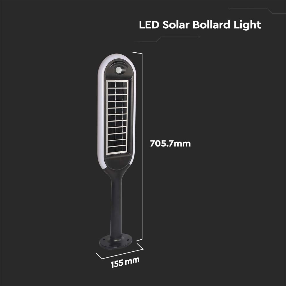 5W Solarny słupek ogrodowy z czujnikiem ruchu / Barwa:3000K / Obudowa: Czarna