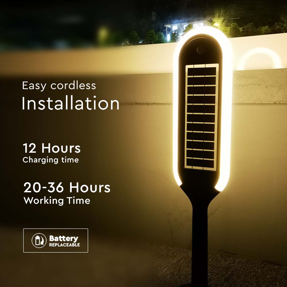5W Solarny słupek ogrodowy z czujnikiem ruchu / Barwa:3000K / Obudowa: Czarna