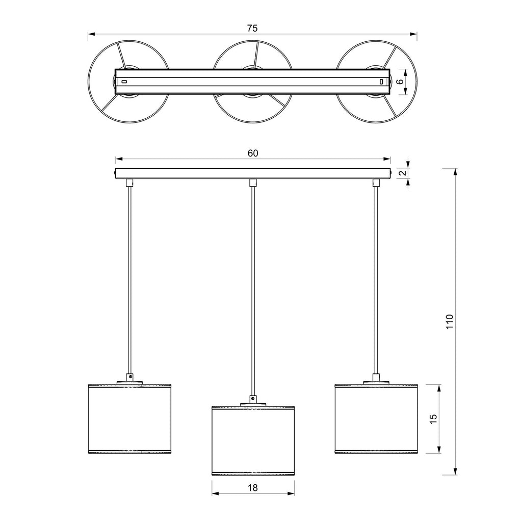 żyrandol Loft shade listwa, black, cylinder shade dia 180, h 150 black 3xE27